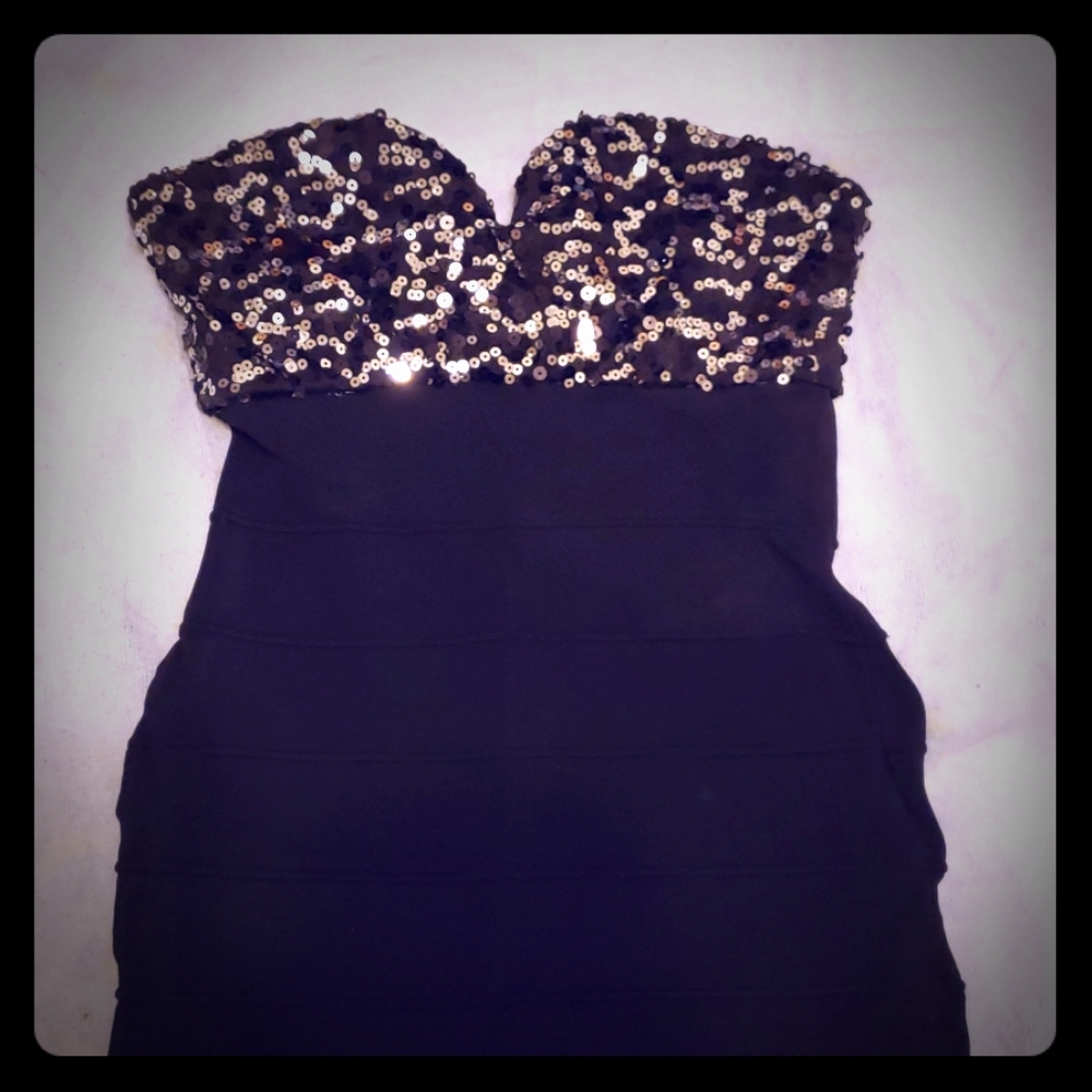 Black sequin strapless dress